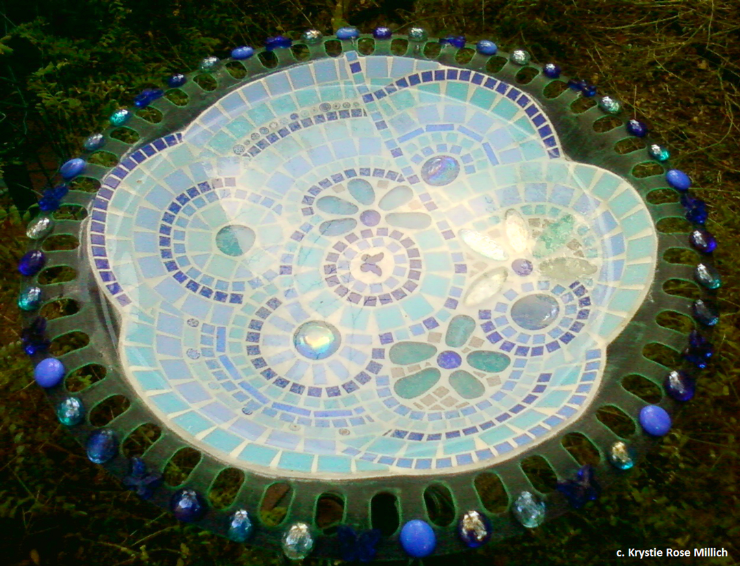 krystie rose millich denver tile mosaic artwork outdoor mosaic artwork bird bath
