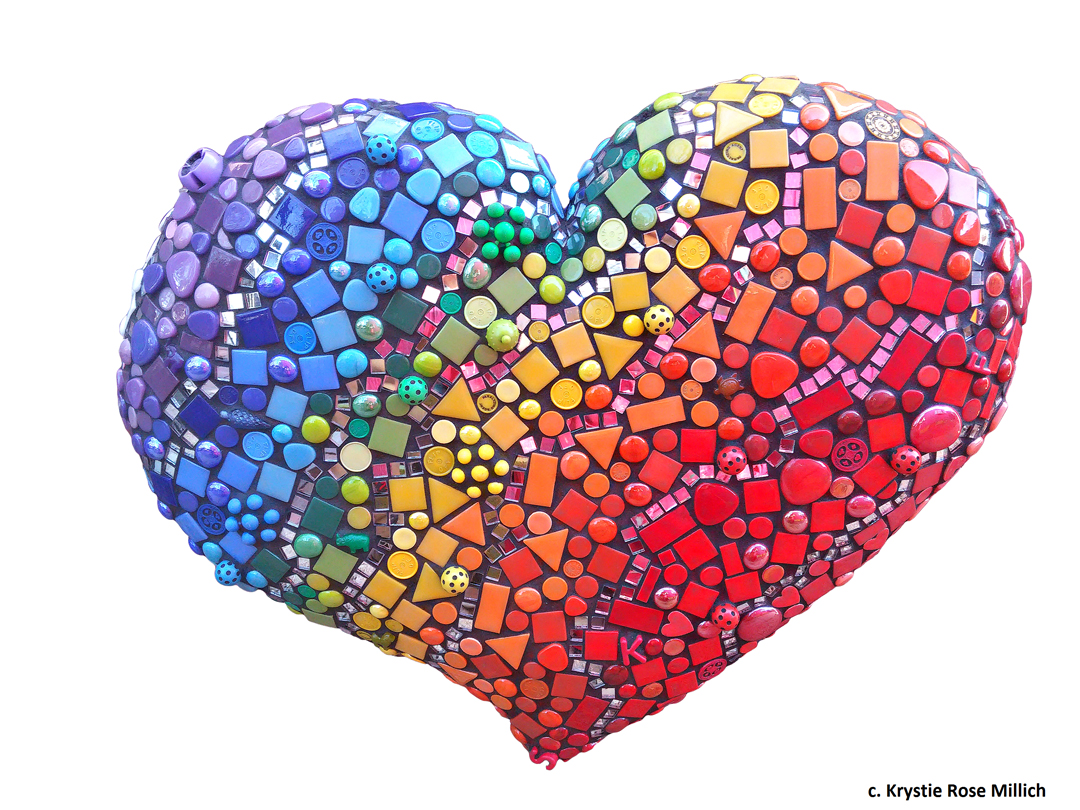 krystie rose millich tile mosaic artwork in denver colorado puffy heart on stick