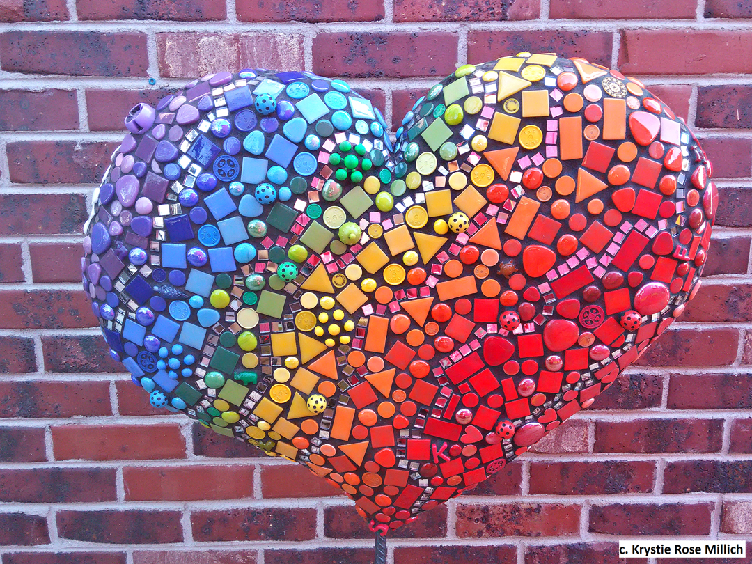 krystie rose millich tile mosaic artwork in denver colorado puffy heart on stick